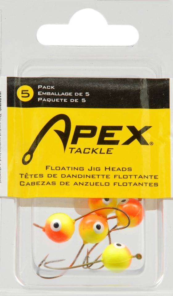 Apex Chartreuse/Orange Floating Jighead 5 Pack #2 - Razor-Sharp