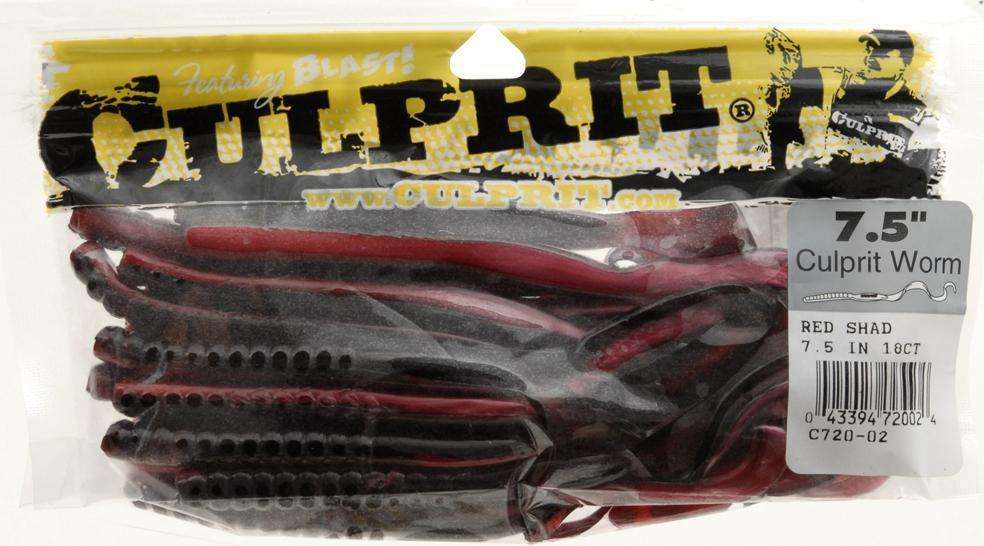 Culprit Red Shad Worm Bait 18 Pack 7.5 - Catching More & Bigger Bass at  Outdoor Shopping