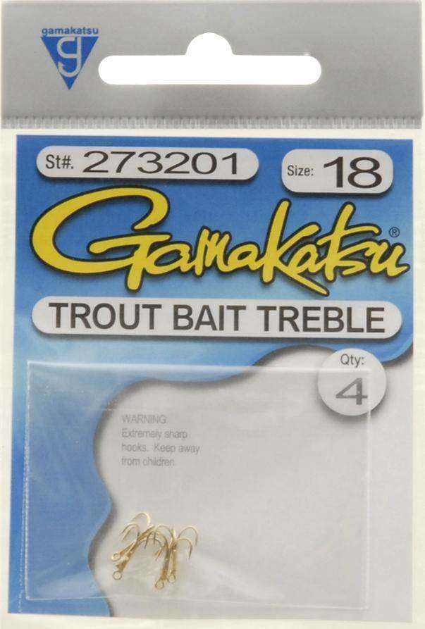 Gamakatsu Trout Treble Hook Gold 4 Per Pack Size 18 - Sticky Sharp