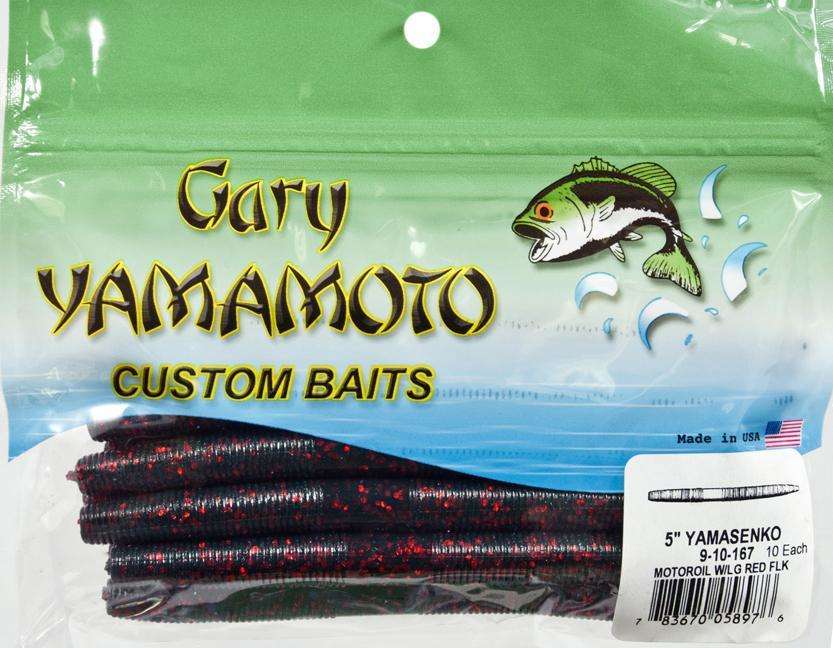 Yamamoto Motor Oil w/Red Flake Worm Bait 10 Pack 5'' - Side To