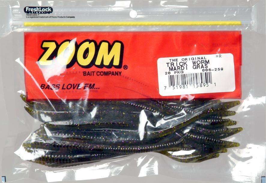 Zoom Mardi Gras Trick Worm Fishing Bait 20 Pack - Ideal For Post