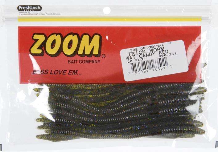 Zoom Watermelon Candy Red Trick Worm Bait 20 Pack 6.75'' - Ideal For ...