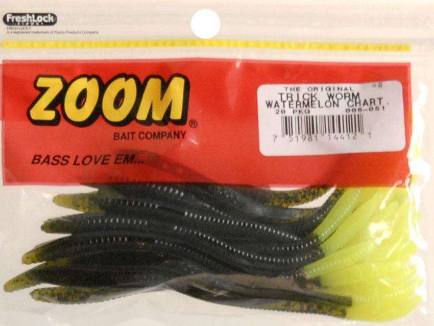 Zoom Watermelon Chartreuse Trick Worm Bait 20 Pack 6.75'' - Ideal Lure For  Bass/etc at Outdoor Shopping
