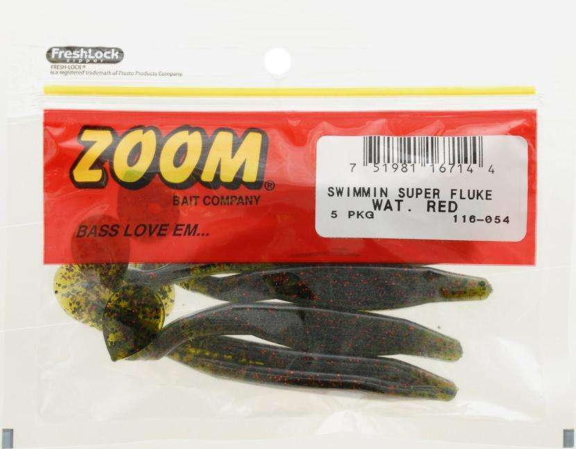 Zoom Watermelon Red Bait Swimmin Super Fluke Bait 5 Pack - Excellent ...