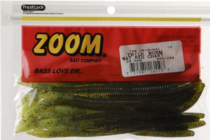 Zoom Watermelon Red/Chartreuse Trick Worm 20 Pack - Ideal For Post ...