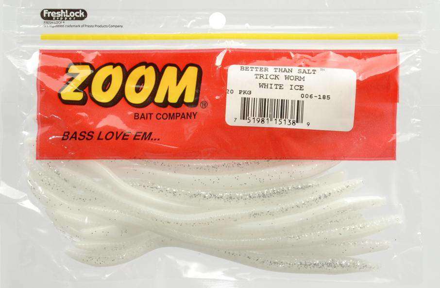 Zoom White Ice Tick Worm Bait 20 Per Pack 6