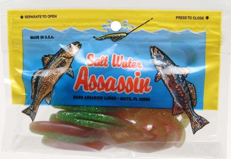 Bass Assassin Chartruese/Silver Saltwater Curl Shad 10 Pack 4'' - Fishing  Lure