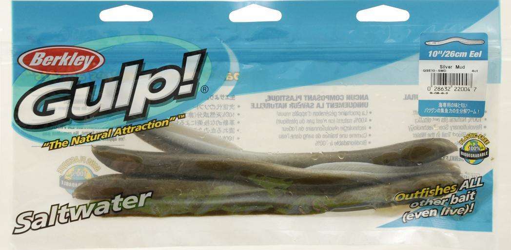 Berkley Silver Mud Gulp Saltwater EEL Bait 4 Pack 10'' - Outfishes