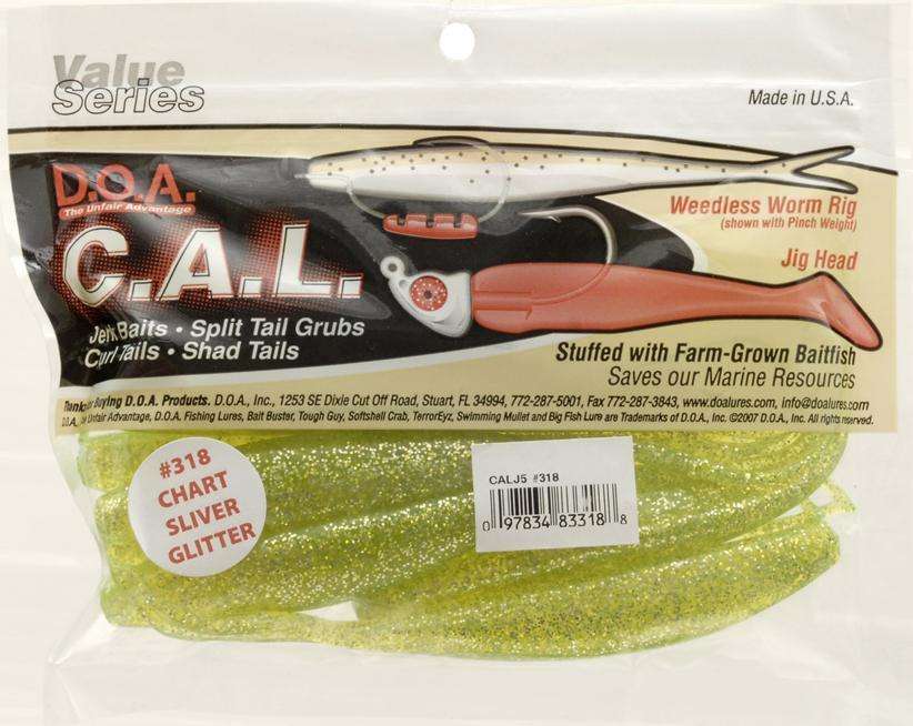 D.o.a. Chartreuse Silver C.a.l. Jerk Bait Lure 12 Pack 5.5 - Usa