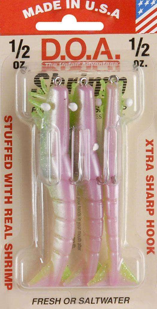 D.O.A. Pink/Clear Flavored Shrimp 3 Pack 4'' - Ideal For Throwing w/Plug  Gear