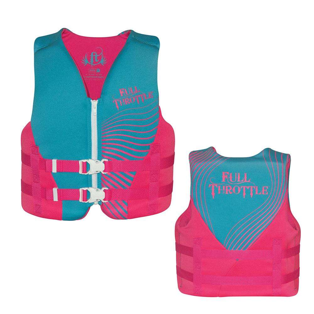 Full Throttle Blue/Pink Rapid-Dry Life Vest - Youth 50-90Lbs - Light ...