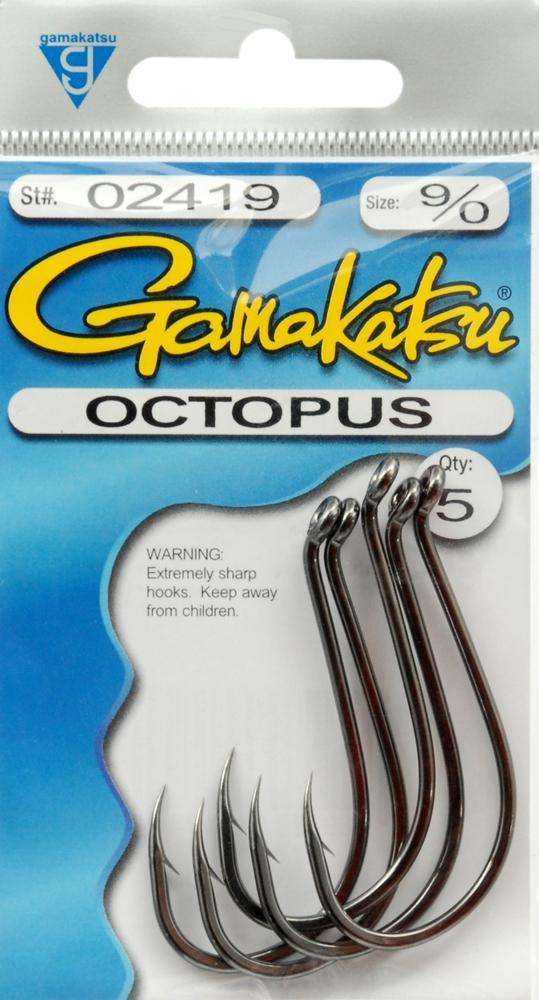 gamakatsu octopus hooks size 9/0 5 per pack # 02419 nickel silver