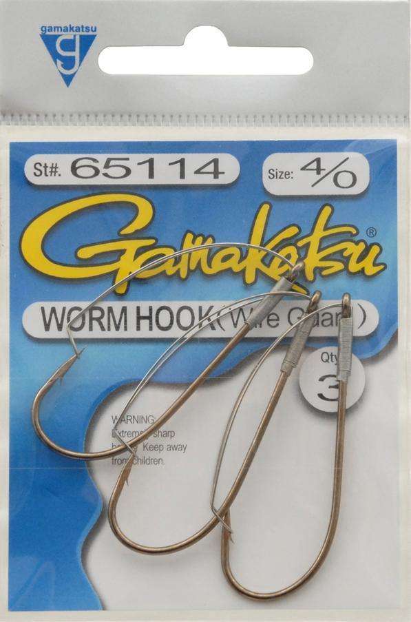 Gamakatsu Bronze Worm Hook Wire Guard 3 Pack Size 4/0 - Extremely Sharp ...