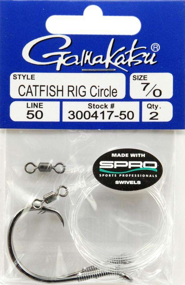 Gamakatsu Black Catfish Rig Circle Fishing Hook 2 Rigs Pack Size 8/0