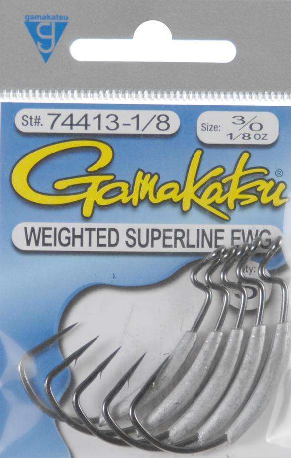 Gamakatsu Offset Weighted Superline Hook 4 Pack 1/8 Ounce Size 5/0