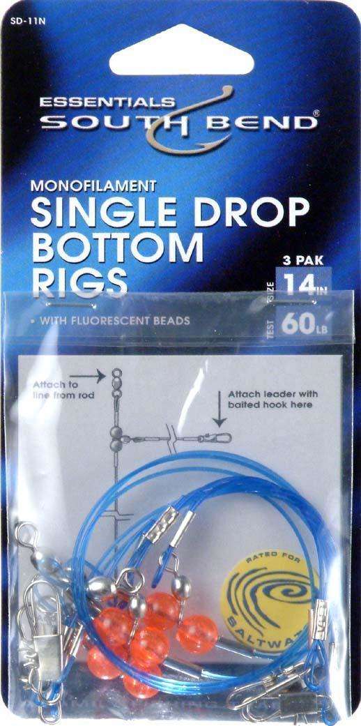 Hurricane Single Drop Rig Mono 3 Pack - Monofilament Or Nylon Coated Wire