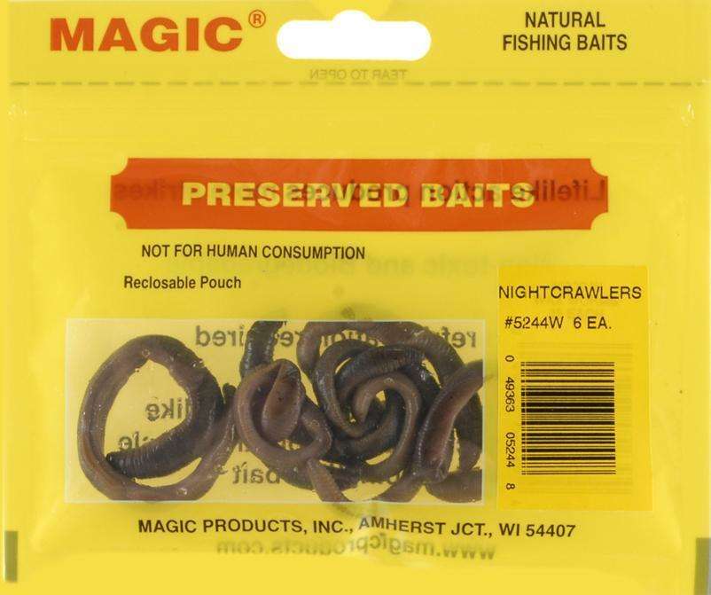 Magic Products Preserved Bait Nightcrawlers 6 Pack - Natural Fishing ...