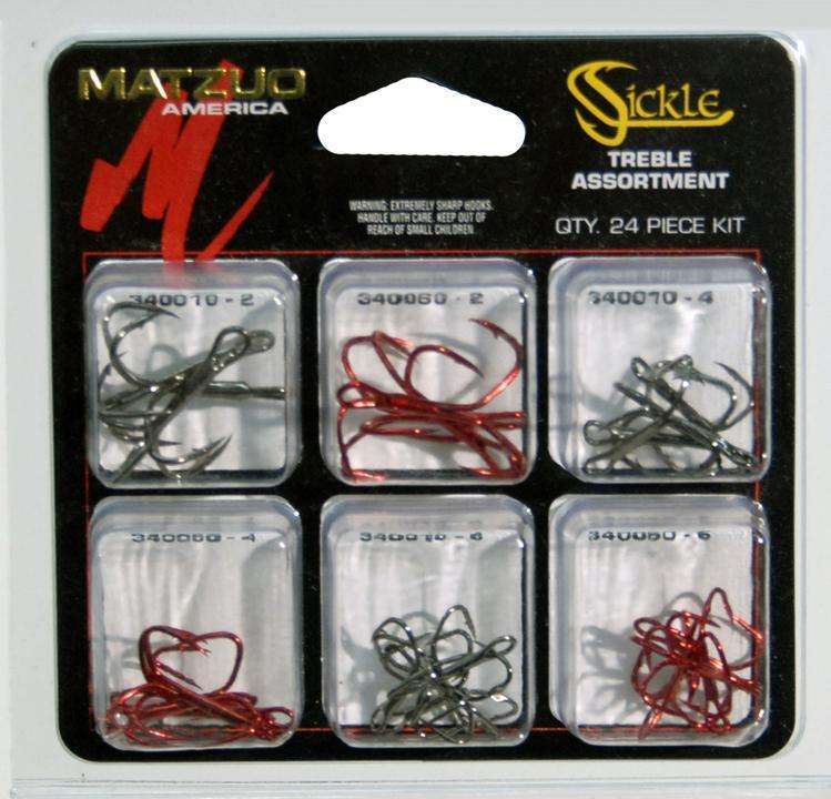 Matzuo Sickle Treble Hooks Assortment 24 Pack - Great For Lure Replacements