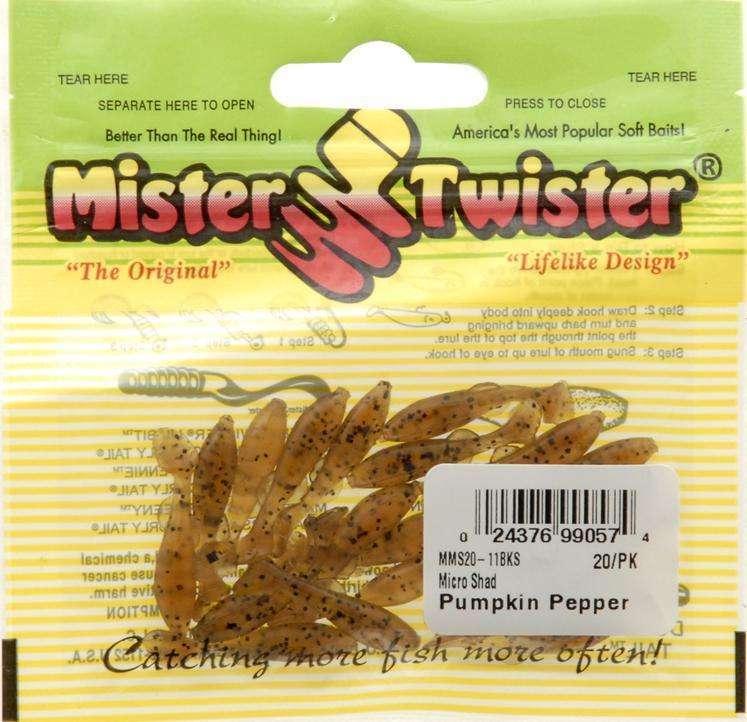 Mister Twister Pumpkin Pepper 1' Micro Shad 20 Per Pack - Most