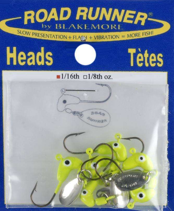 Road Runner Chartreuse Heads Lure 1/16 Ounce - Slow Presentation
