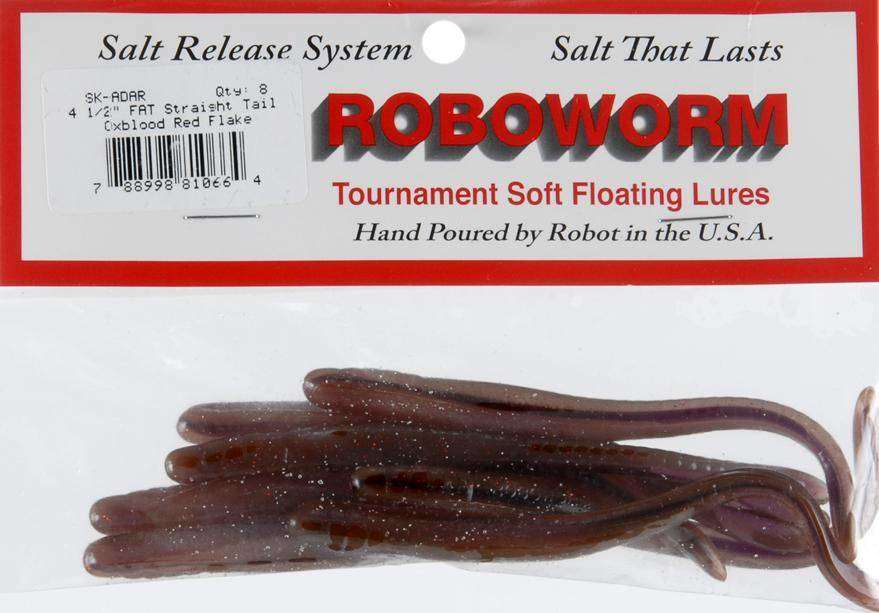 Roboworm Oxblood Red Flake Fat Straight Tail Worm Bait - Salt Release  System