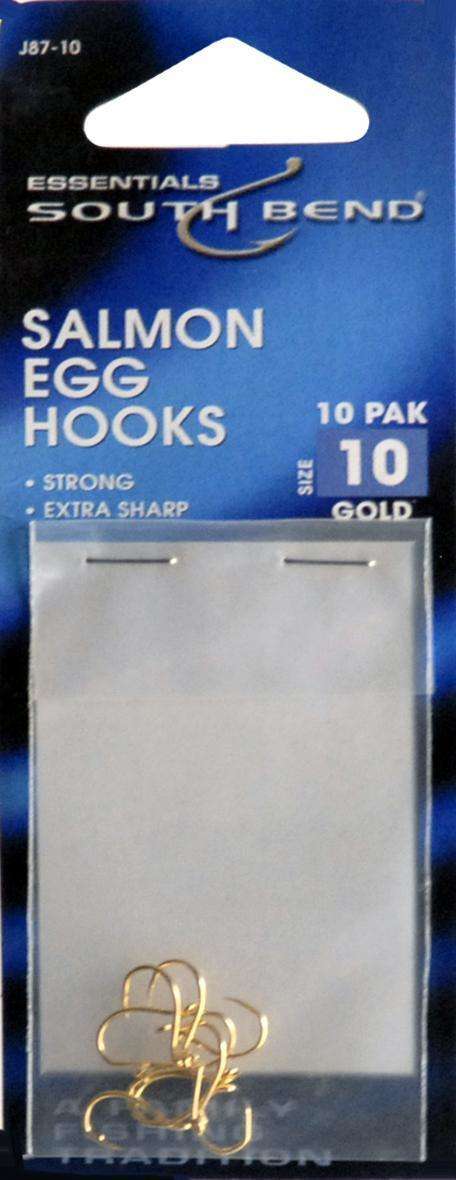 South Bend Gold Salmon Egg Fishing Hook 10 Pack Size 8 - Extra Sharp/Strong