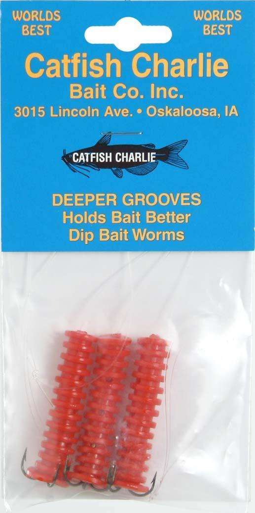 Catfish Charlie Soft Plastic Dip Bait Worms 12 Pack (Orange)