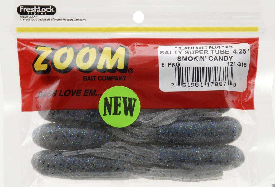 Zoom Smokin' Candy Salty Super Tube Bait 8 Pack 4.25'' - Ideal For Bass  Fishing