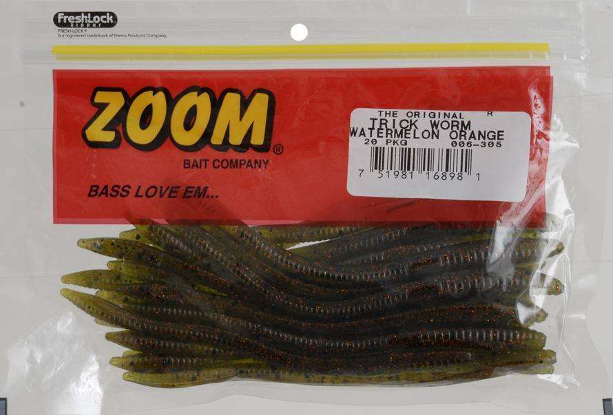 Zoom Watermelon Orange Trick Worm Bait 20 Pack - Catch Post Spawn Fish at  OutdoorShopping